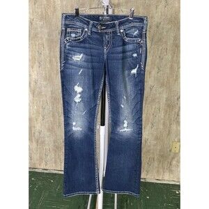 Silver Jeans Womens W29/L31 Blue Tuesday Bootcut Distressed Rip Cowgirl Chic
